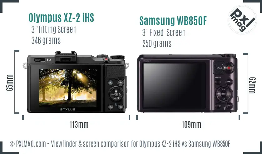 Olympus XZ-2 iHS vs Samsung WB850F Screen and Viewfinder comparison