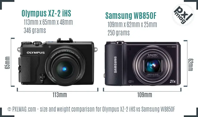 Olympus XZ-2 iHS vs Samsung WB850F size comparison
