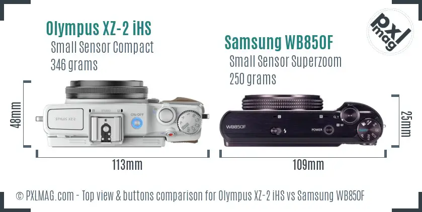 Olympus XZ-2 iHS vs Samsung WB850F top view buttons comparison