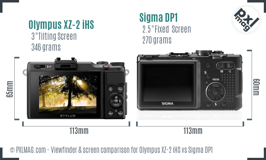 Olympus XZ-2 iHS vs Sigma DP1 Screen and Viewfinder comparison