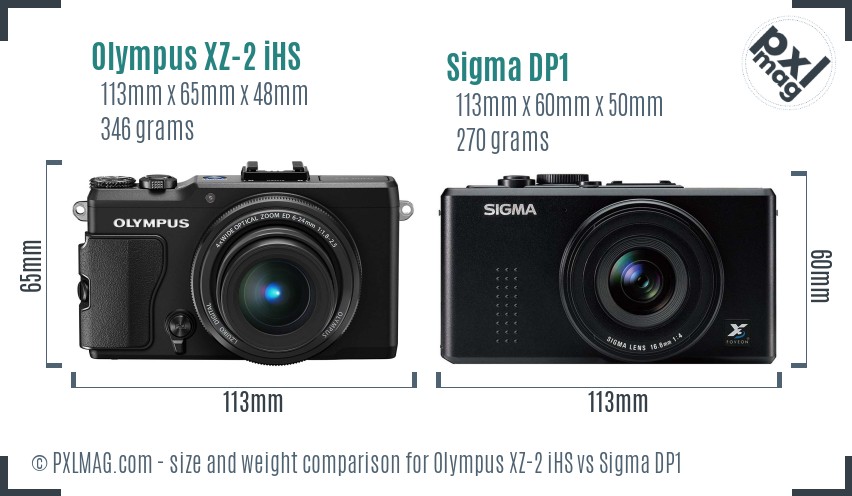Olympus XZ-2 iHS vs Sigma DP1 size comparison