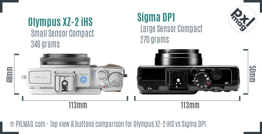 Olympus XZ-2 iHS vs Sigma DP1 top view buttons comparison