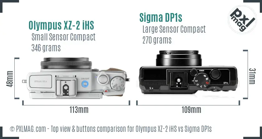 Olympus XZ-2 iHS vs Sigma DP1s top view buttons comparison Olympus XZ-2 iHS vs Sigma DP1s top view buttons comparison