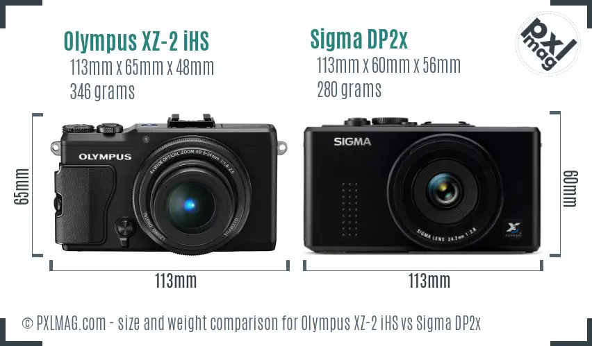 Olympus XZ-2 iHS vs Sigma DP2x size comparison