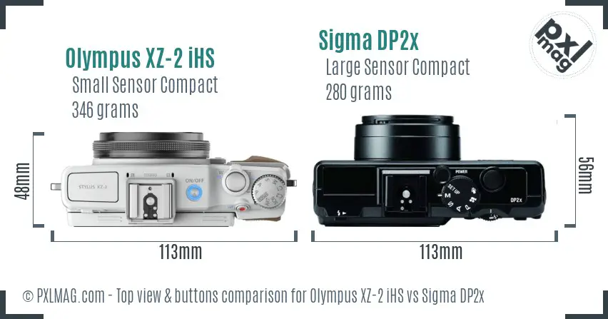 Olympus XZ-2 iHS vs Sigma DP2x top view buttons comparison