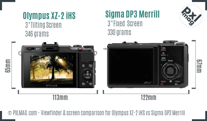 Olympus XZ-2 iHS vs Sigma DP3 Merrill Screen and Viewfinder comparison