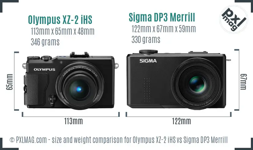 Olympus XZ-2 iHS vs Sigma DP3 Merrill size comparison