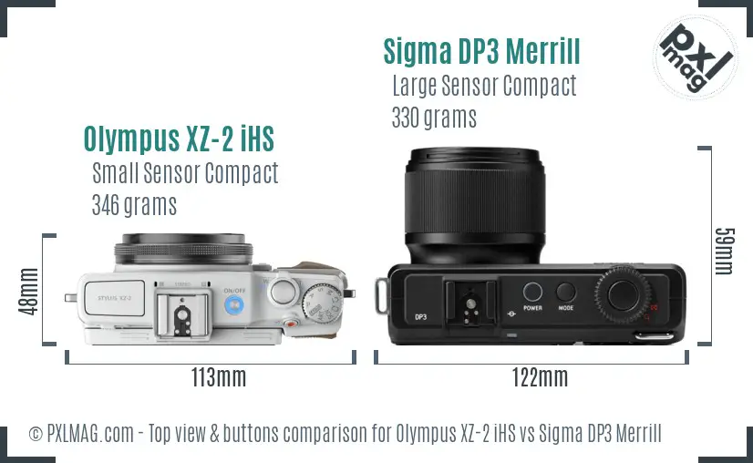 Olympus XZ-2 iHS vs Sigma DP3 Merrill top view buttons comparison