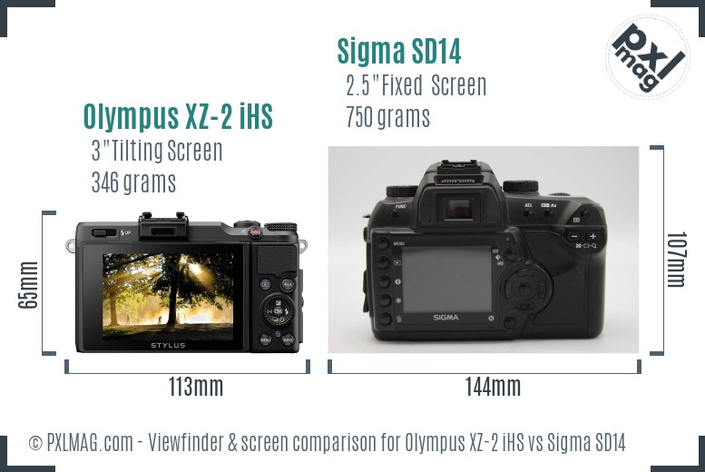 Olympus XZ-2 iHS vs Sigma SD14 Screen and Viewfinder comparison