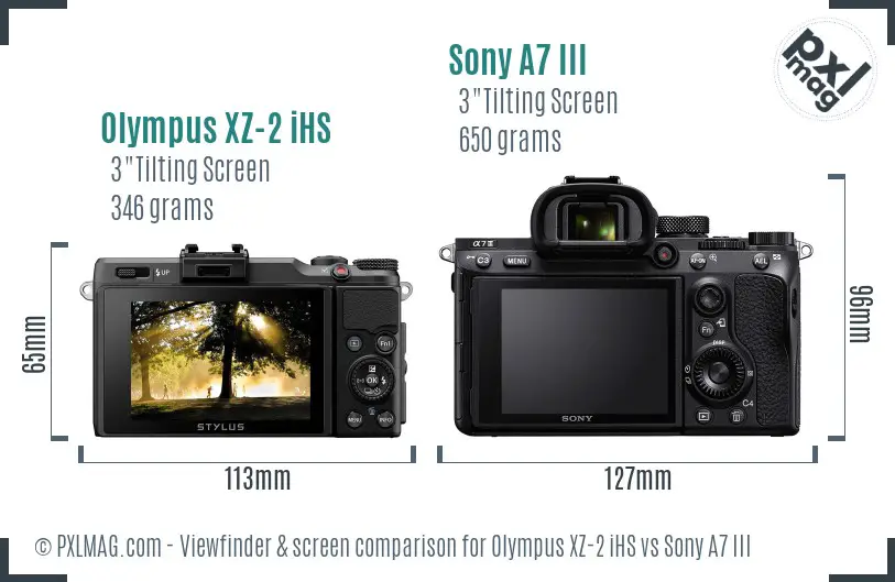 Olympus XZ-2 iHS vs Sony A7 III Screen and Viewfinder comparison