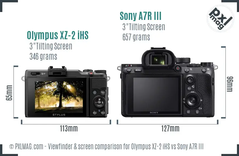 Olympus XZ-2 iHS vs Sony A7R III Screen and Viewfinder comparison
