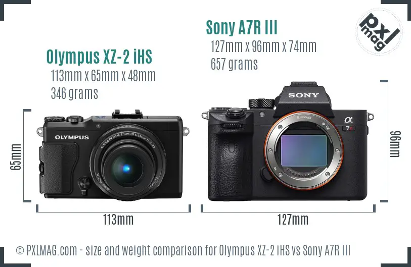 Olympus XZ-2 iHS vs Sony A7R III size comparison