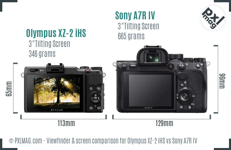 Olympus XZ-2 iHS vs Sony A7R IV Screen and Viewfinder comparison