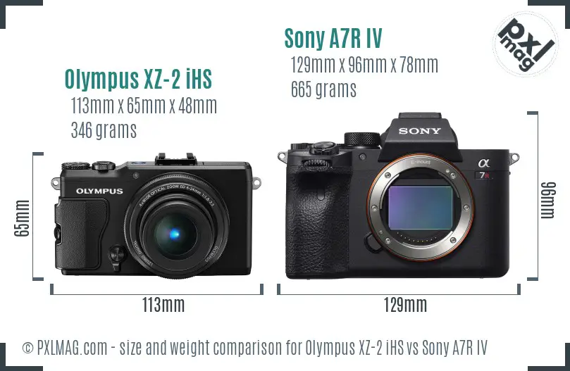 Olympus XZ-2 iHS vs Sony A7R IV size comparison