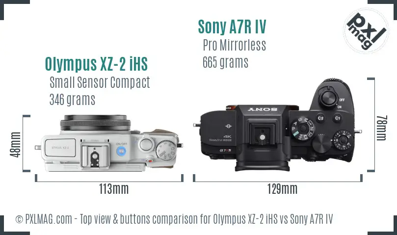 Olympus XZ-2 iHS vs Sony A7R IV top view buttons comparison