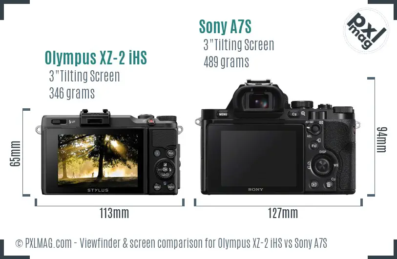 Olympus XZ-2 iHS vs Sony A7S Screen and Viewfinder comparison