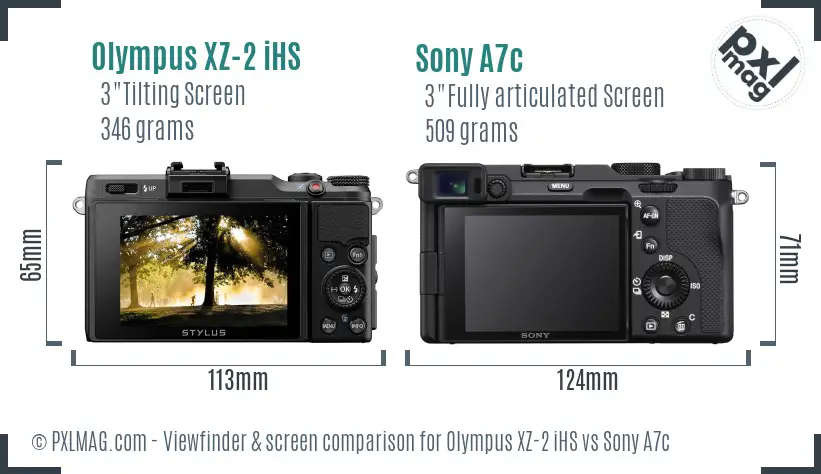 Olympus XZ-2 iHS vs Sony A7c Screen and Viewfinder comparison