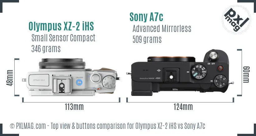 Olympus XZ-2 iHS vs Sony A7c top view buttons comparison