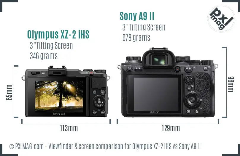 Olympus XZ-2 iHS vs Sony A9 II Screen and Viewfinder comparison