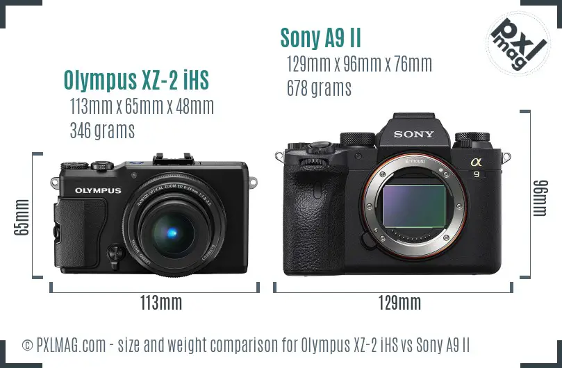 Olympus XZ-2 iHS vs Sony A9 II size comparison
