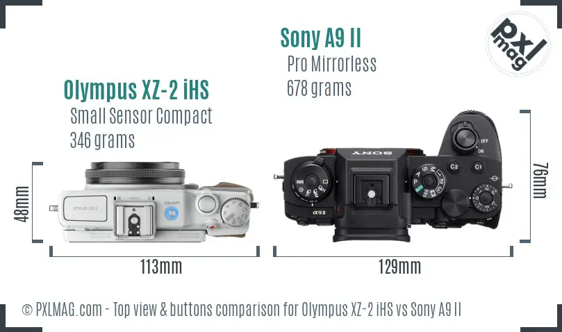 Olympus XZ-2 iHS vs Sony A9 II top view buttons comparison