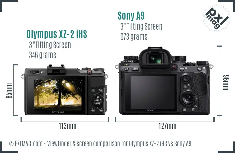 Olympus XZ-2 iHS vs Sony A9 Screen and Viewfinder comparison