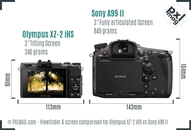 Olympus XZ-2 iHS vs Sony A99 II Screen and Viewfinder comparison