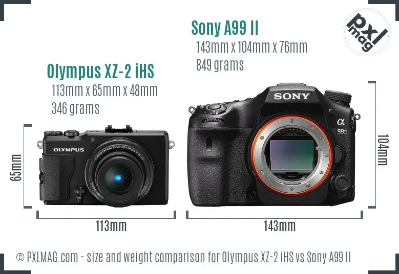 Olympus XZ-2 iHS vs Sony A99 II size comparison