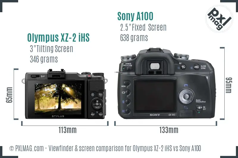 Olympus XZ-2 iHS vs Sony A100 Screen and Viewfinder comparison