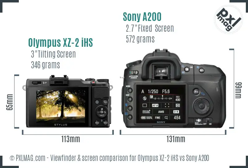 Olympus XZ-2 iHS vs Sony A200 Screen and Viewfinder comparison