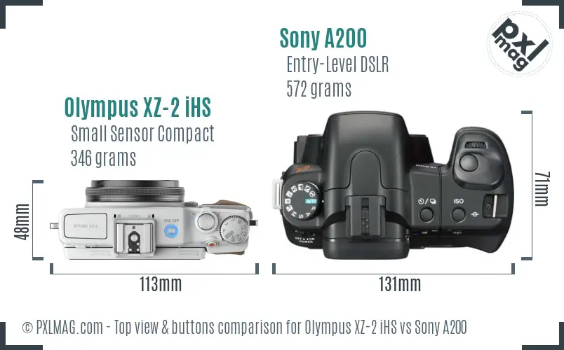 Olympus XZ-2 iHS vs Sony A200 top view buttons comparison