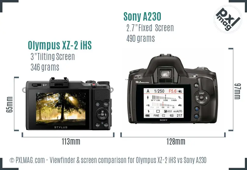 Olympus XZ-2 iHS vs Sony A230 Screen and Viewfinder comparison