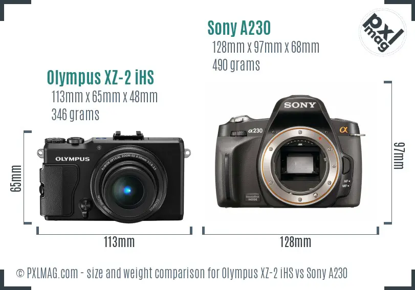 Olympus XZ-2 iHS vs Sony A230 size comparison