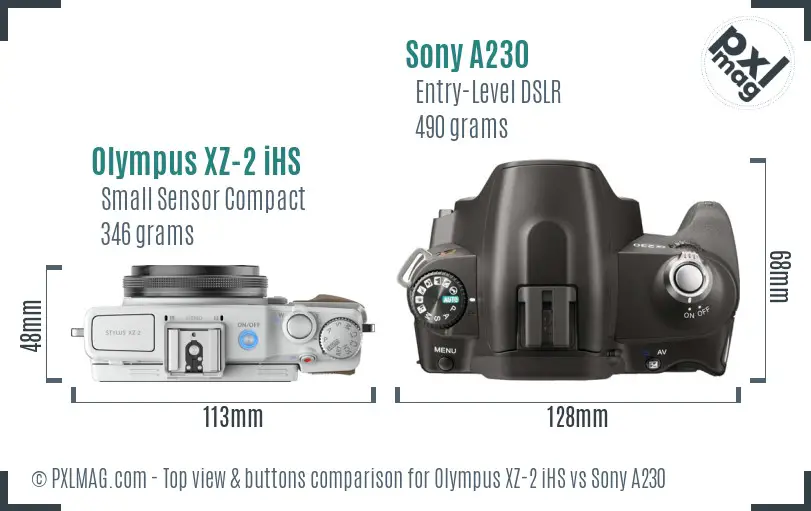Olympus XZ-2 iHS vs Sony A230 top view buttons comparison