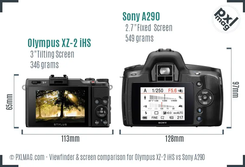 Olympus XZ-2 iHS vs Sony A290 Screen and Viewfinder comparison