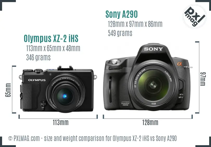 Olympus XZ-2 iHS vs Sony A290 size comparison
