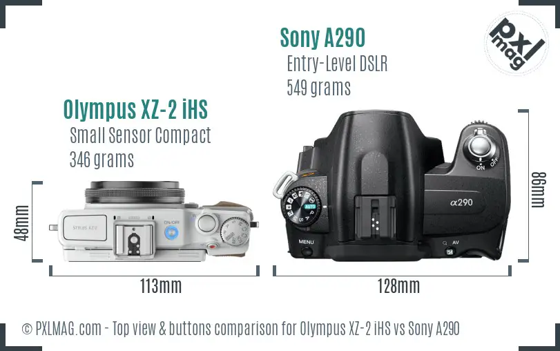 Olympus XZ-2 iHS vs Sony A290 top view buttons comparison