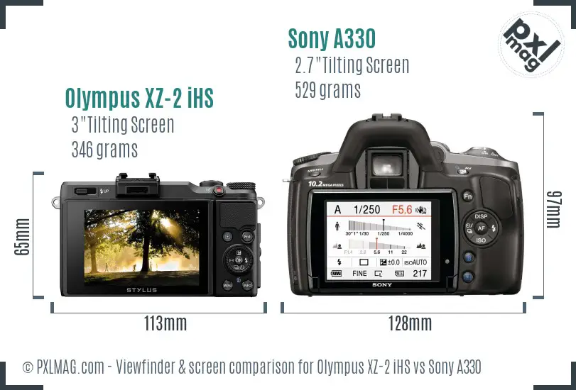 Olympus XZ-2 iHS vs Sony A330 Screen and Viewfinder comparison