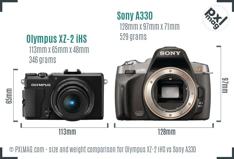 Olympus XZ-2 iHS vs Sony A330 size comparison