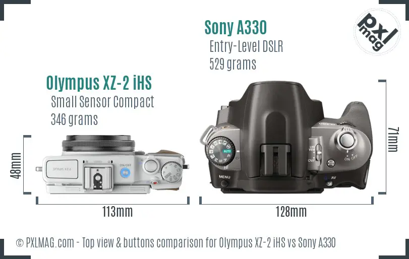 Olympus XZ-2 iHS vs Sony A330 top view buttons comparison