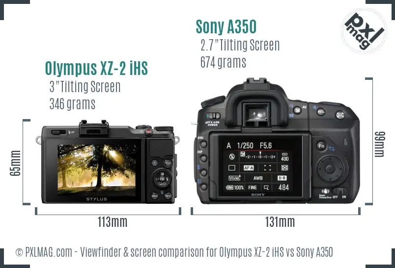 Olympus XZ-2 iHS vs Sony A350 Screen and Viewfinder comparison