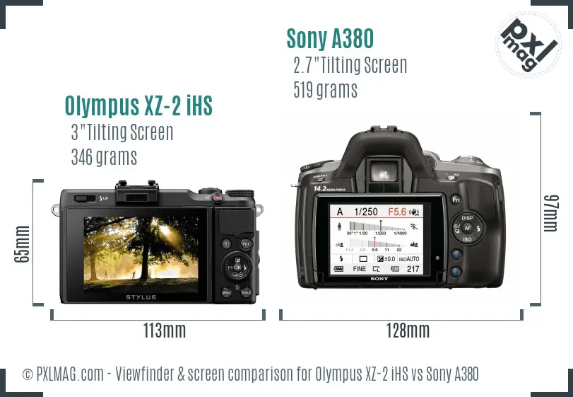 Olympus XZ-2 iHS vs Sony A380 Screen and Viewfinder comparison