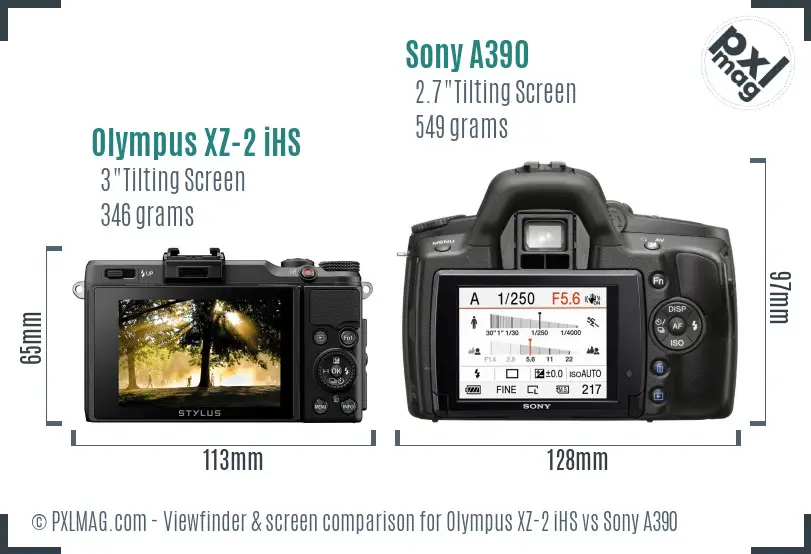 Olympus XZ-2 iHS vs Sony A390 Screen and Viewfinder comparison
