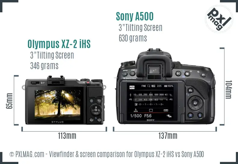 Olympus XZ-2 iHS vs Sony A500 Screen and Viewfinder comparison