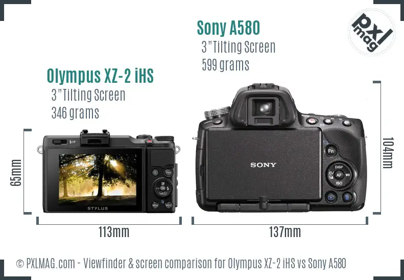 Olympus XZ-2 iHS vs Sony A580 Screen and Viewfinder comparison
