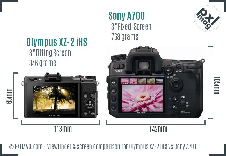 Olympus XZ-2 iHS vs Sony A700 Screen and Viewfinder comparison