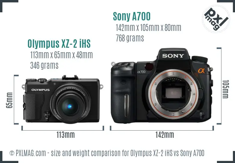 Olympus XZ-2 iHS vs Sony A700 size comparison