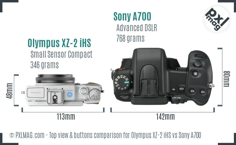 Olympus XZ-2 iHS vs Sony A700 top view buttons comparison