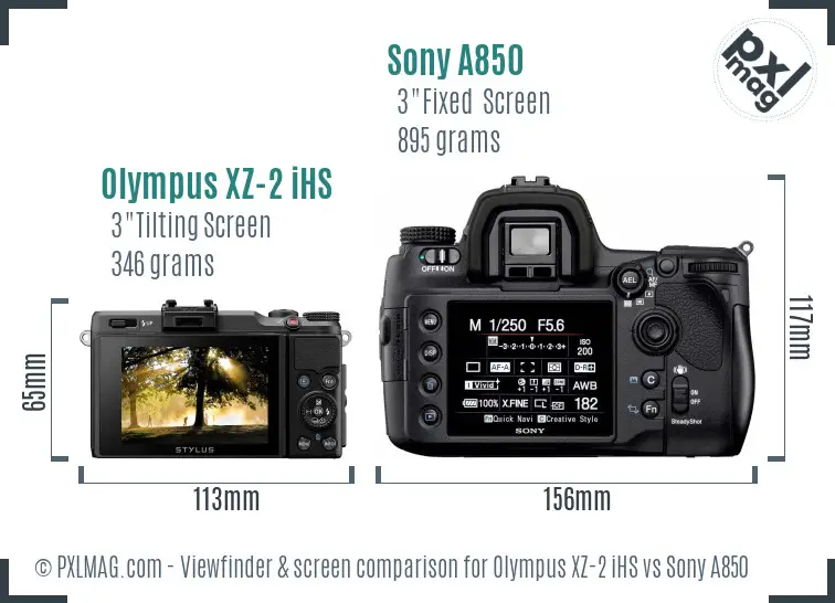 Olympus XZ-2 iHS vs Sony A850 Screen and Viewfinder comparison