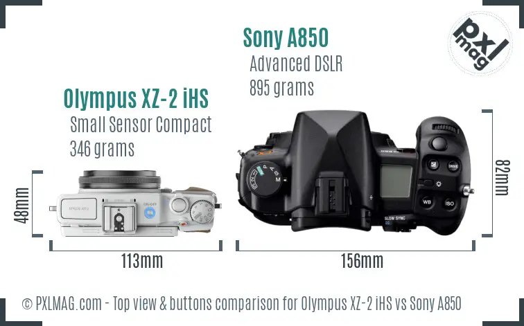 Olympus XZ-2 iHS vs Sony A850 top view buttons comparison